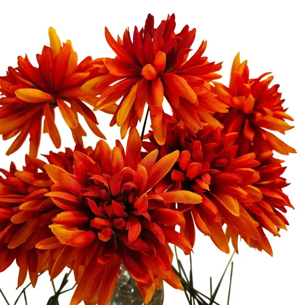 35 Pc Orange Yellow Artificial Silk Mum Flower Stem Fall Floral Crafts Decor Lot